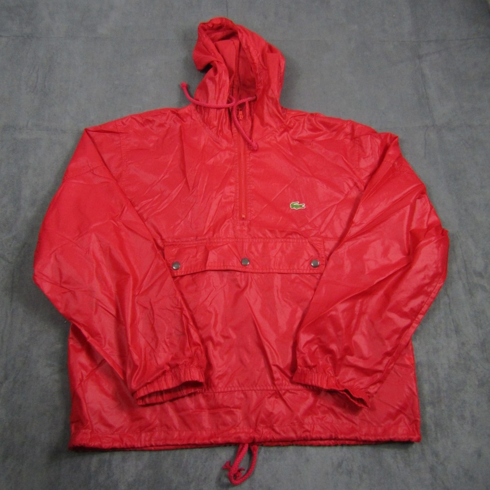 Izod Lacoste Anorak Jacket Mens Medium Red Vintage Nylon Windbreaker Pullover